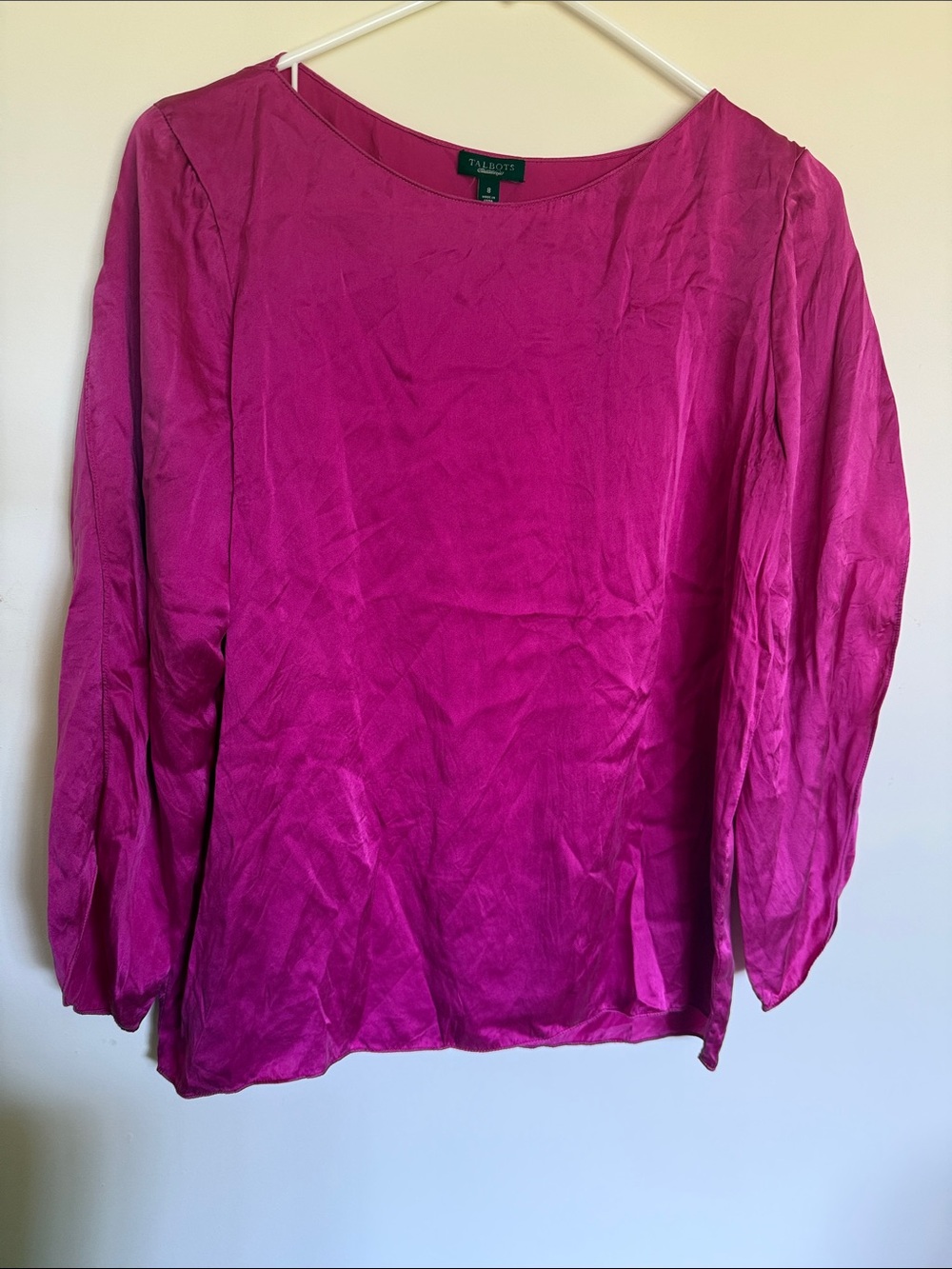 Talbots Women's Bright Pink 100% Silk- Long Sleeve Blouse